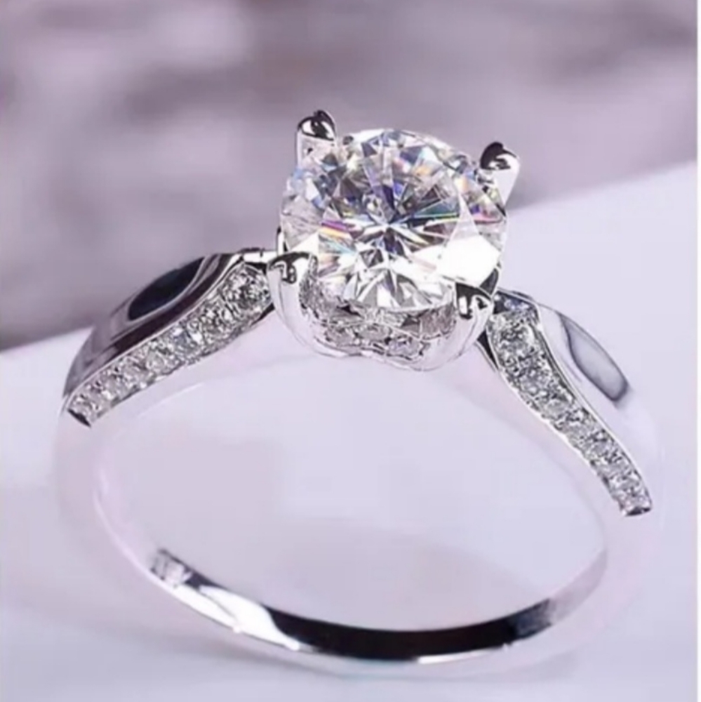 Certified 1ct Sterling Silver Moissanite Diamond Ring